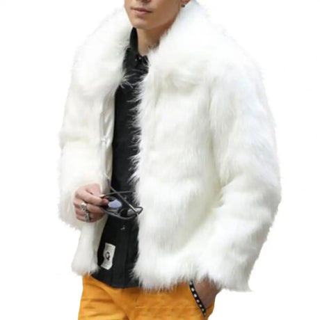 Imitation Fur Men Jacket Lapel Long Sleeve Thermal Retro Coat Windproof Fox Fur Lapel Men's Casual Slim Coat Jaqueta Motoqueiro - Lootquake