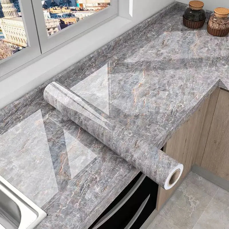 Film autocollant en marbre résistant à l'huile pour cuisine, 40 cm, imperméable, pour plan de travail, rénovation de meubles, carrelage mural