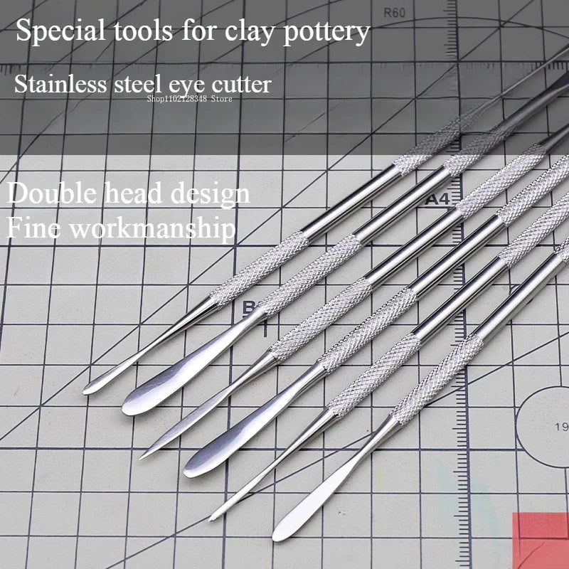 Clay Sculpture Double Head Eye Cutter/Handmade DIY Stone Sculpture Polymer Clay Spatula Carving Stainless Steel Tool Scraper