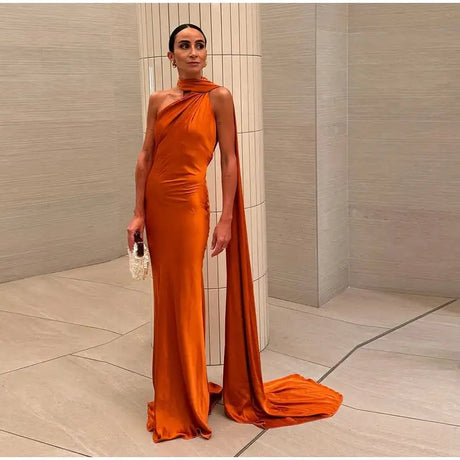 Elegant Satin Halter Slim Long Dress With Scarf Women New Sexy Backless Sleeveless Maxi Dresses Summer Lady Party Chic Vestidos - Lootquake
