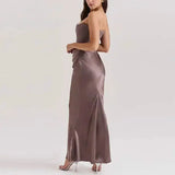 Sexy Strapless Patchwork Long Dress Women Slim Sleeveless Pleated Mermaid Dresses 2025 Spring Summer Lady Evening Solid Robe - Lootquake