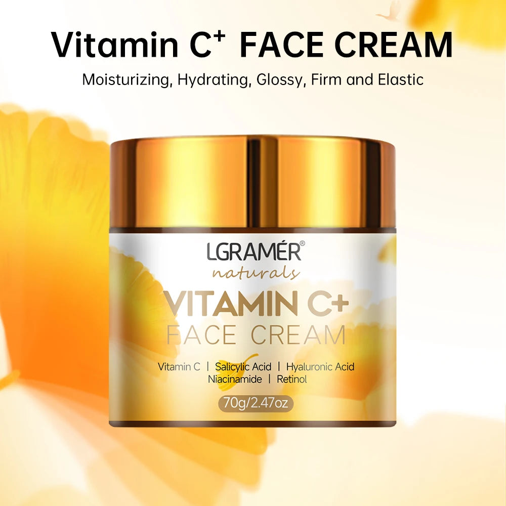 Crema facial con vitamina C, retinol, suavizante, antiarrugas, hidratante, reafirmante, con ácido hialurónico, aclarante, reparadora, suave, cuidado de la piel, crema blanqueadora.