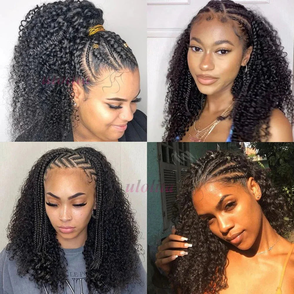 13x4 Human Hair Deep Curl Locs Wig | Knotless Braided Bob | 210 Density | Remy Mongolian Hair