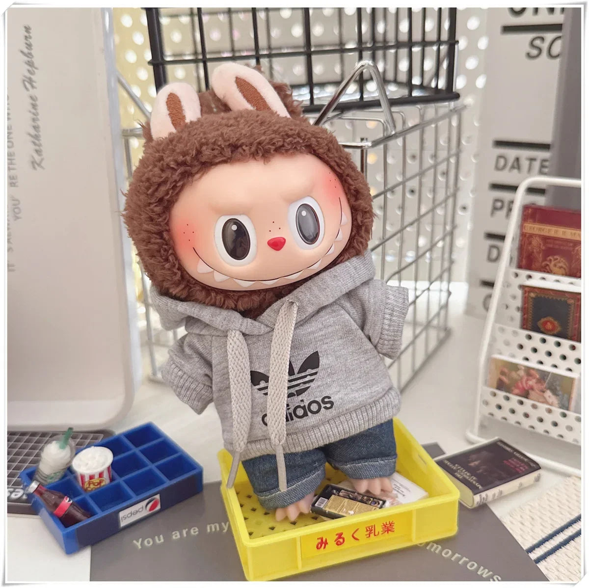 Vêtements de poupée Labubu, ensemble sweat à capuche et pantalon tendance, accessoires pour poupées Labubu Idol V1 V2, peluche universelle de 15/17 cm