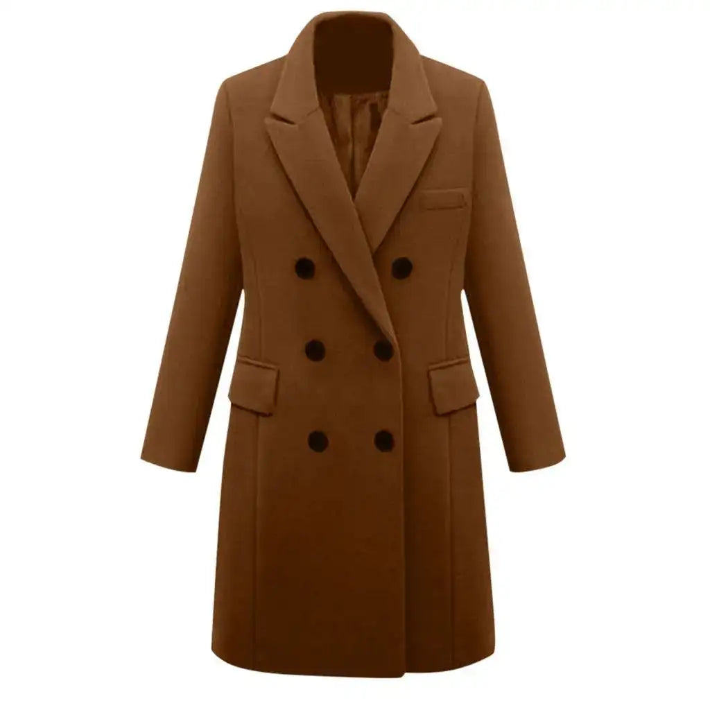 Autumn Winter Women's Woolen Jacket Long Windbreaker Double Breasted Slim Fit Coat - Lootquake
