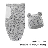 Baby Blanket Hat Set Cartoon Printed Cotton Newborn Swaddle Adjustable Infant Sleeping Swaddle Wraps All Seasons 0-6 Months