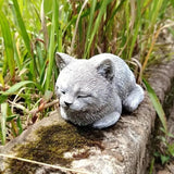 Estatua de gato de resina con adorno de gato, figuras de animales únicas y realistas, escultura de gato de dibujos animados para patio.