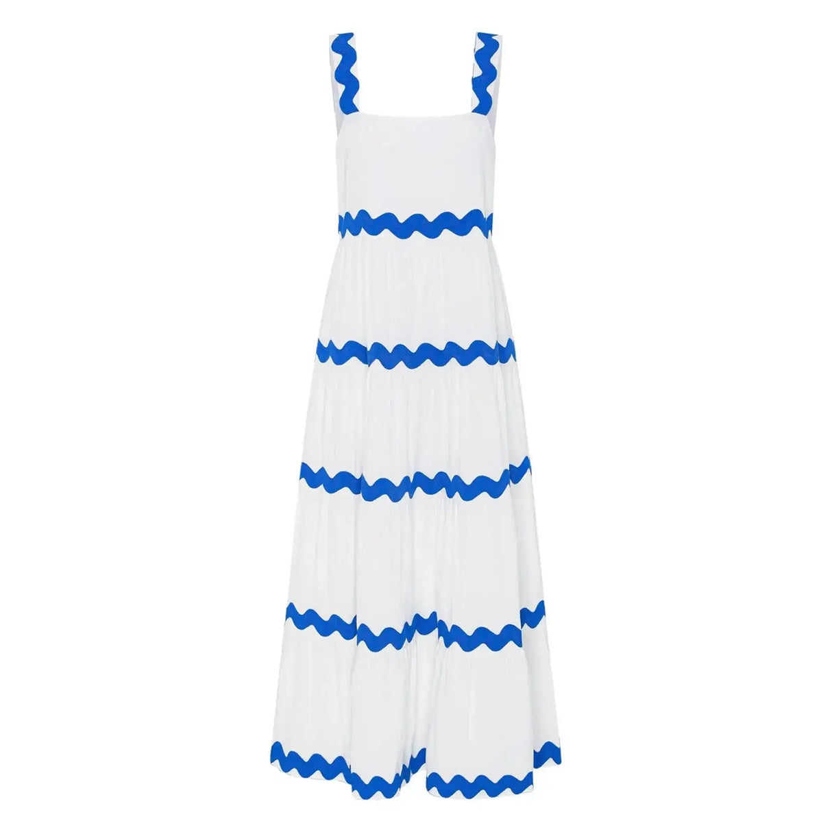 Spaghetti Strap Wave Striped Long Dress Women Square Neck Chic Contrast Sleeveless Beach Dress Flowy Large Swing Maxi Dress - Lootquake