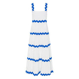 Spaghetti Strap Wave Striped Long Dress Women Square Neck Chic Contrast Sleeveless Beach Dress Flowy Large Swing Maxi Dress - Lootquake