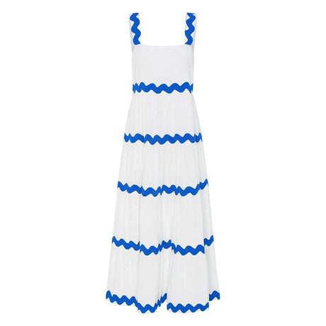 Spaghetti Strap Wave Striped Long Dress Women Square Neck Chic Contrast Sleeveless Beach Dress Flowy Large Swing Maxi Dress - Lootquake