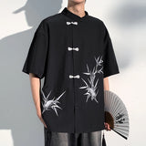 2025 Men Shirt Bamboo Embroried Short Sleeve Loose Summer Streetwear Men Clothing Korean Style Casual Tunic Shirts Plus M-5XL - Lootquake