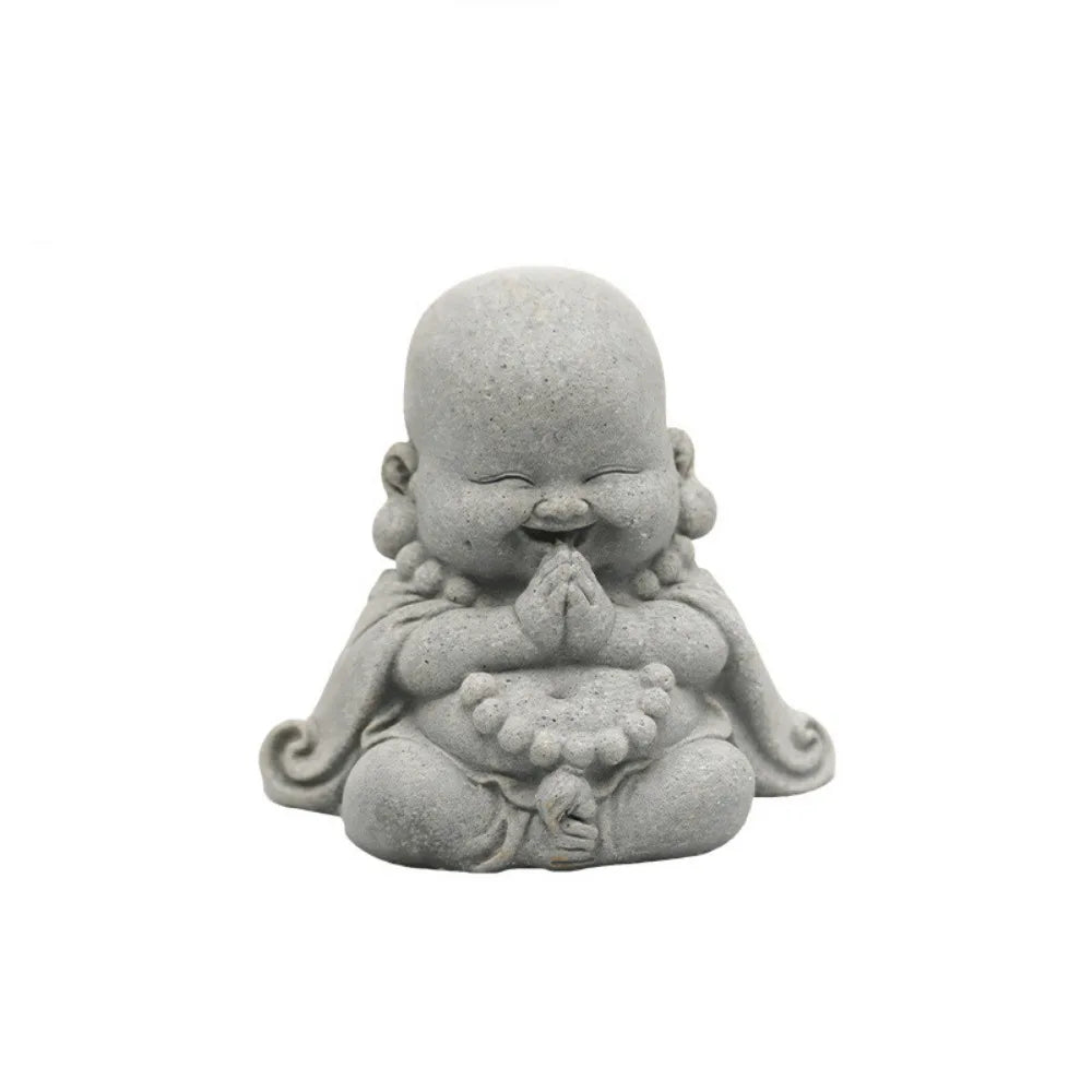 Adorno de Buda sonriente gordo de estilo chino, escultura de Buda de dibujos animados de arenisca verde, estatua de Buda tallada a mano