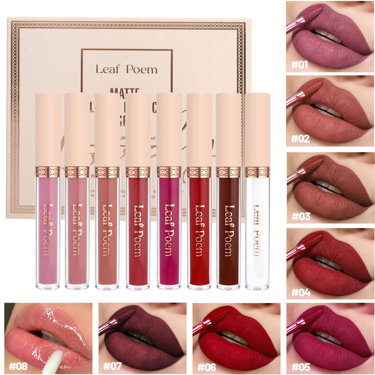 8 piezas de lápiz labial líquido mate, brillo de labios - resistente al agua, antiadherente, brillo de labios de larga duración, tonos marrón, rosa, morado y rojo, adecuado para el Día de San Valentín, diario, fiestas, viajes