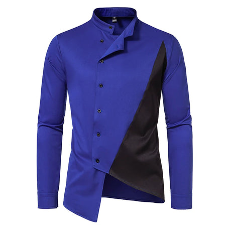 Fashion Irregular Shirts for Men Stitching Color Mens Shirts Business Casual Long Sleeve Shirts Men Clothing - Lootquake