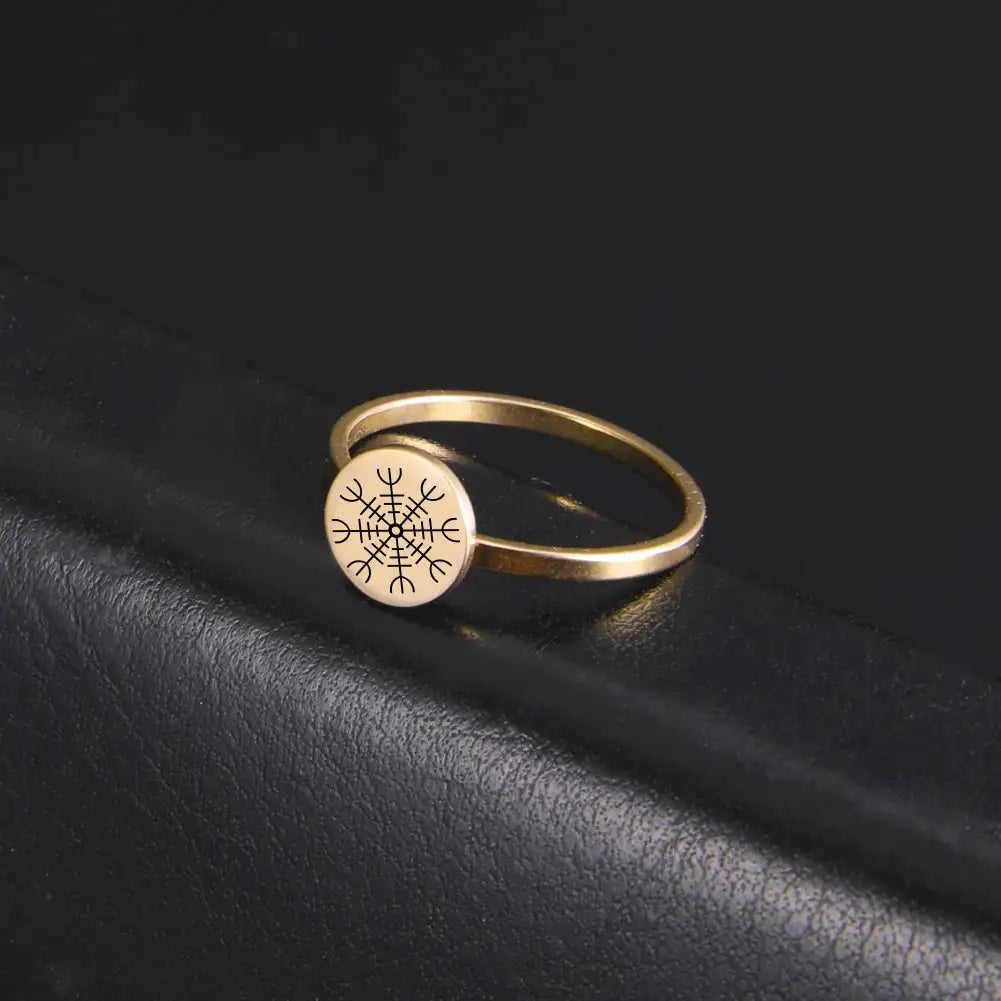 Skyrim Viking Compass Helm of Awe Ring Stainless Steel Gold Color Women Rings Aegishjalmur Nordic Amulet Jewelry Gift for Lover - Lootquake