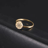 Skyrim Viking Compass Helm of Awe Ring Stainless Steel Gold Color Women Rings Aegishjalmur Nordic Amulet Jewelry Gift for Lover - Lootquake