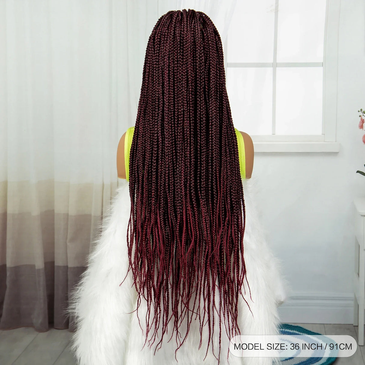 36" Burgundy Knotless Box Braids Wig | 9x6 Lace Front | Baby Hair