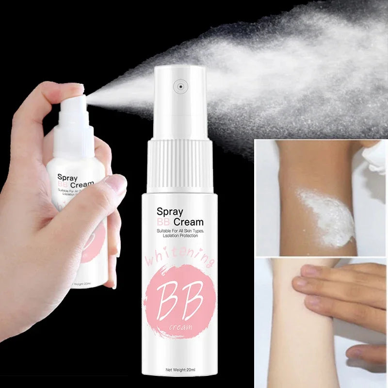 Crema BB en spray de 20 ml para base de maquillaje, blanqueadora, hidratante, antiadherente, iluminadora y corporal.
