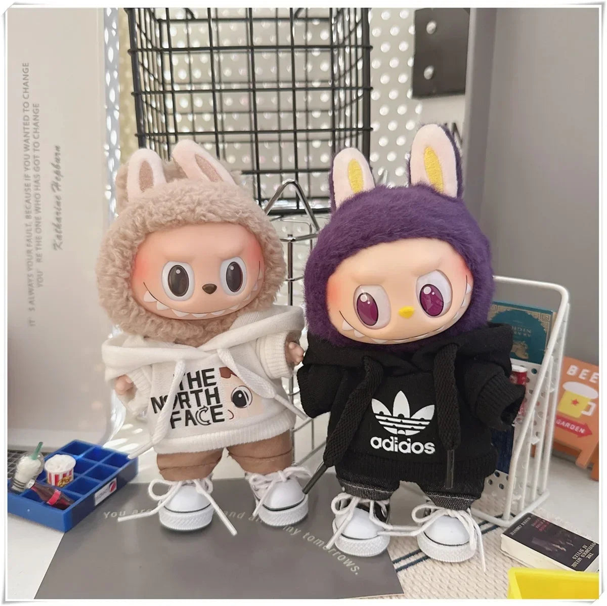 Vêtements de poupée Labubu, ensemble sweat à capuche et pantalon tendance, accessoires pour poupées Labubu Idol V1 V2, peluche universelle de 15/17 cm