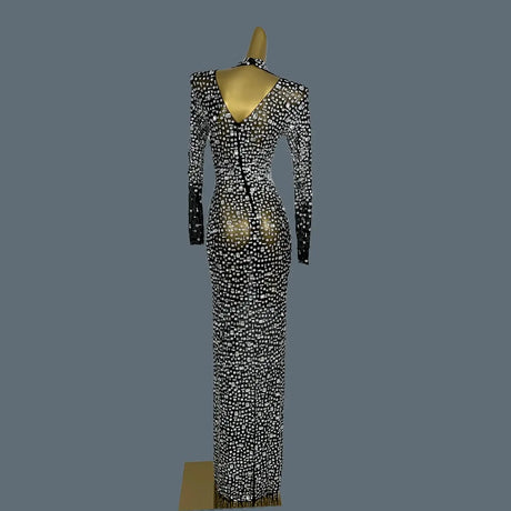 Stunning Evening Gown Long Dress Birthday Celebrate Luxurious Costume Sparkly Big Rhinestone Dancer Flashing Party Dress Gesebei - Lootquake