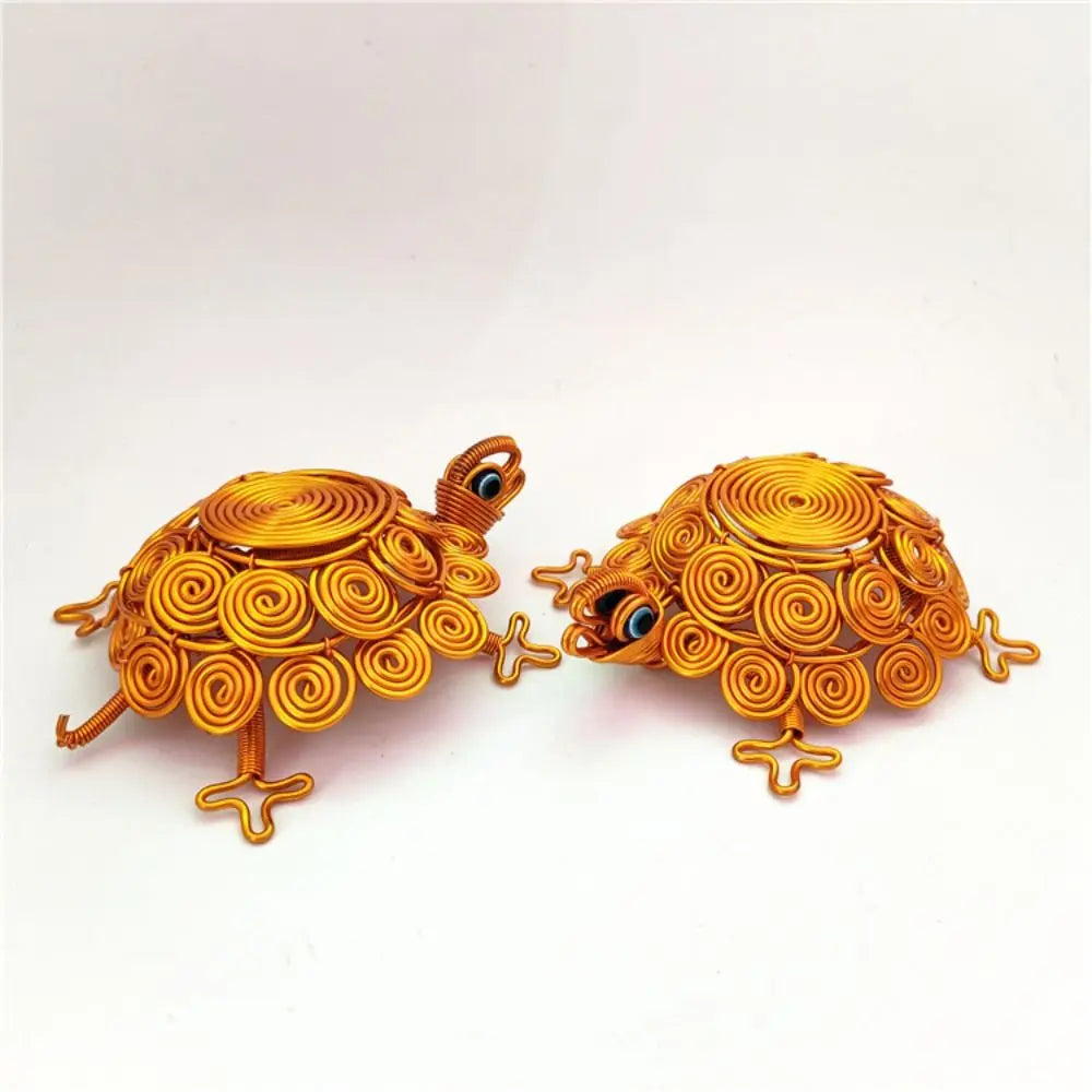 Sculpture Handmade Turtle Statue Model Woven Aluminum Wire Tortoise Figurine Cartoon Lucky Turtle Retro Ornaments