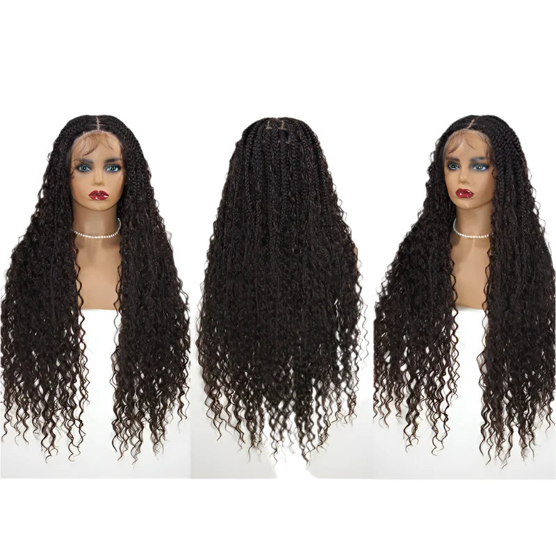32" 613 Blonde Boho Box Braids Wig | Full Lace Front Knotless Cornrows & Curls | Synthetic Braided Wig for Women