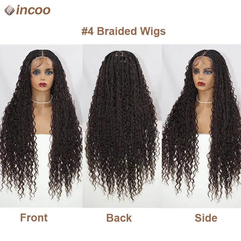 613 Blonde Boho Box Braids Wig | Curly Ends | Full Lace Front | Knotless Goddess Locs | Synthetic Braids