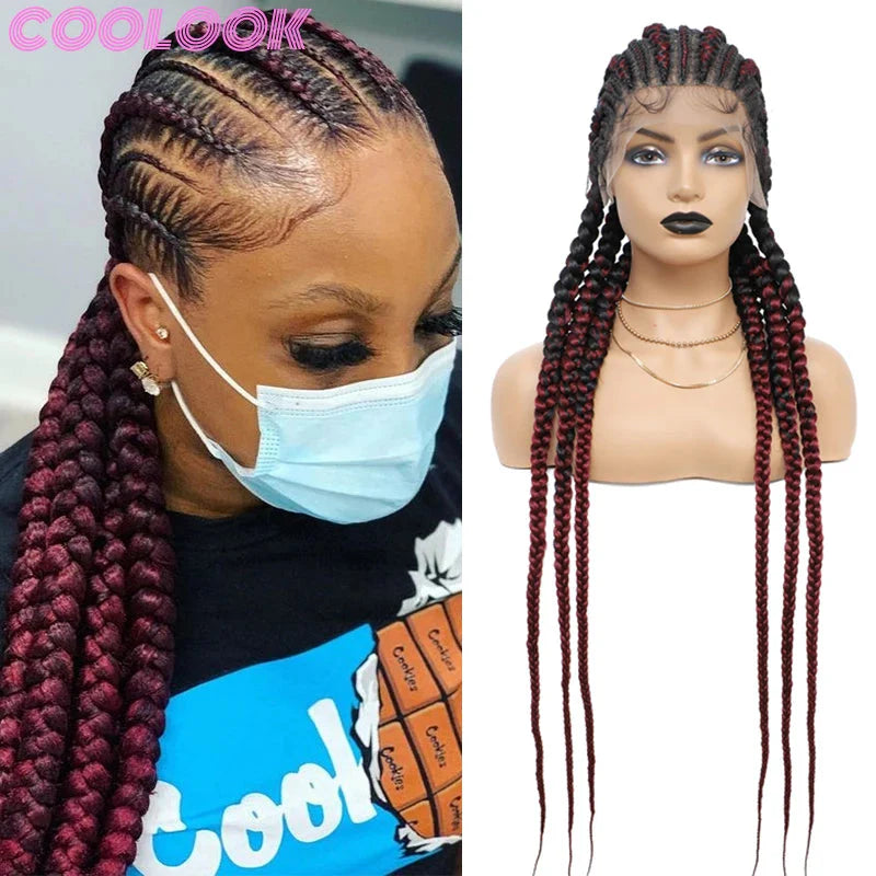 36" Cornrow Knotless Braids Wig | 360 Full Lace | Baby Hair | Synthetic