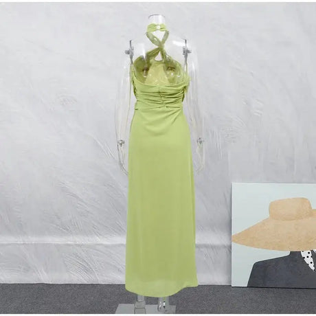 Hanging Neck Strap Split Long Dress Women Wrap Chest Backless High Waisted Slim Fit Robes Summer Chic Female Streetwear Vestido - Lootquake