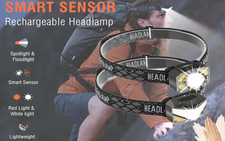 BORUiT HP500 LED Headlamp with 18650 Battery Type-C Rechargeable Headlight Work Torch Fishing Camping Head Flashlight - Lootquake