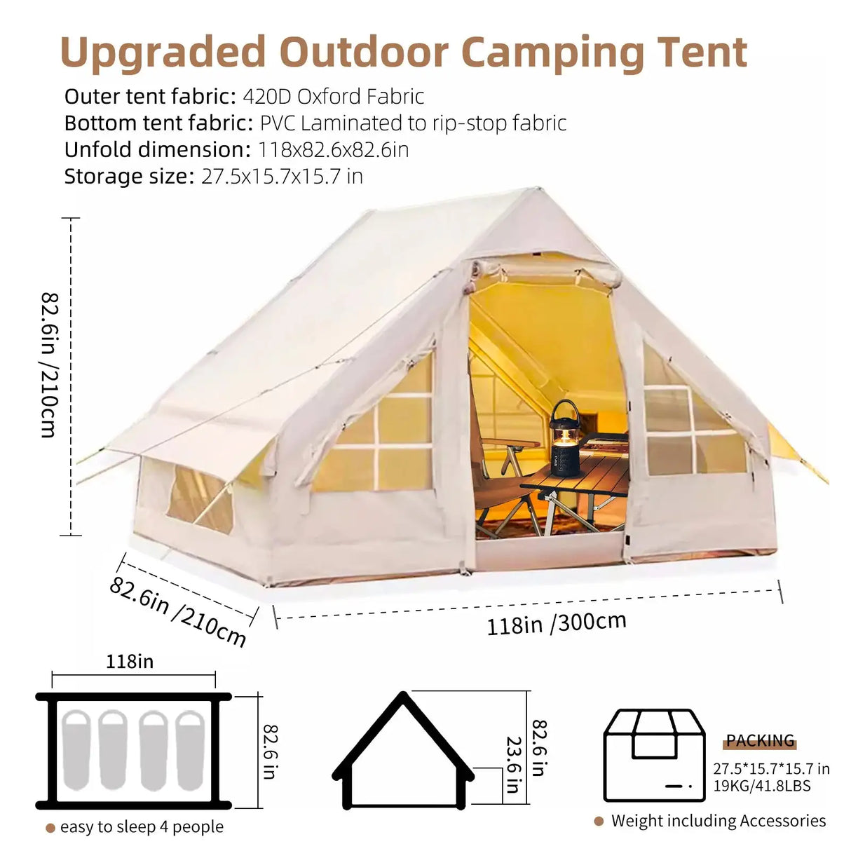 4-6 People Inflatable Tent with Pump Portable Blow Up Tent Easy Set-up Air Tent，4 Season Inflatable Tents for Camping - Lootquake