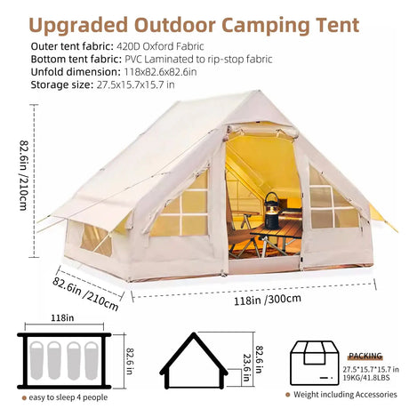 4-6 People Inflatable Tent with Pump Portable Blow Up Tent Easy Set-up Air Tent，4 Season Inflatable Tents for Camping - Lootquake