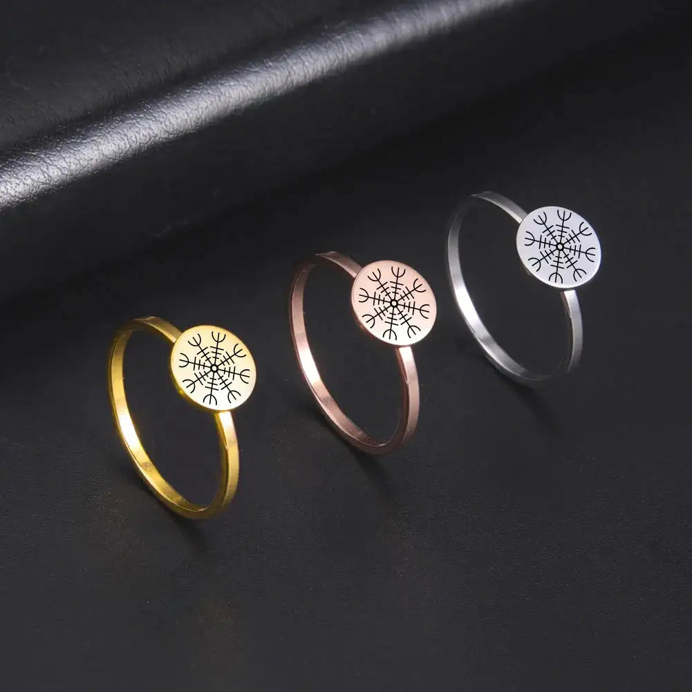 Skyrim Viking Compass Helm of Awe Ring Stainless Steel Gold Color Women Rings Aegishjalmur Nordic Amulet Jewelry Gift for Lover - Lootquake