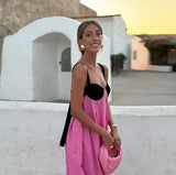 Sexy Backless Beach Dress Women 2024 Holiday Sleeveless Loose Slip  Long Dress Street Fashion Panelled Bandage Summer Lady Robe - Lootquake