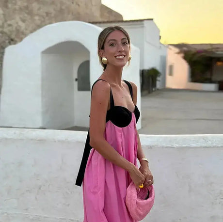 Sexy Backless Beach Dress Women 2024 Holiday Sleeveless Loose Slip  Long Dress Street Fashion Panelled Bandage Summer Lady Robe - Lootquake