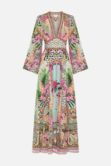 2024 Spring New V Neck Pink Leopard Print Heavy Beaded Women 100% Silk maxi long Dress - Lootquake