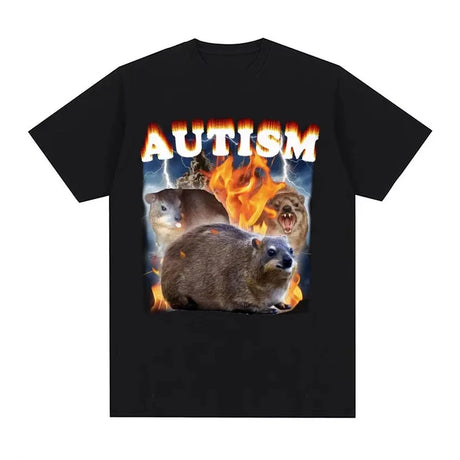 Autism Funny Hyrax Meme Tee Shirt Women Clothing Harajuku Vintage Oversized T-shirt Unisex Summer O-Neck Tops Short Sleeve Shirt - Lootquake
