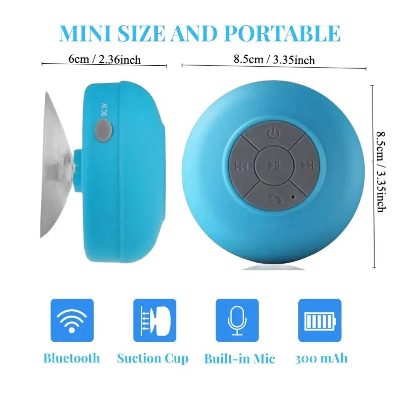 Altavoz Bluetooth inalámbrico resistente al agua con ventosa para coche y ducha.