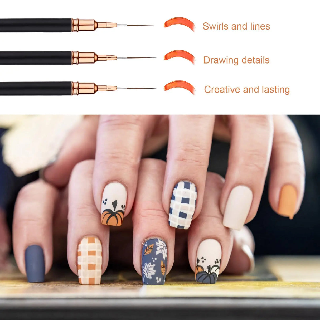 5Pcs Professional Nail Paint Liner Brush Set Small Polish Design Technique Fine Line Stripe Brushes for Nail Art Detailing
