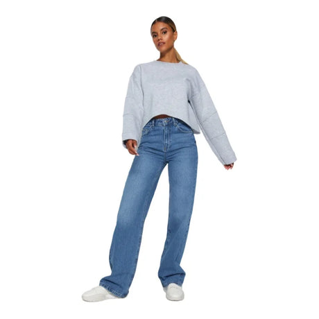 Trendyol TYZA Women's Jeans Casual Beltless Wide Leg Denim Plain Jeans Wide Leg Casual Pants Denim Pants - Lootquake