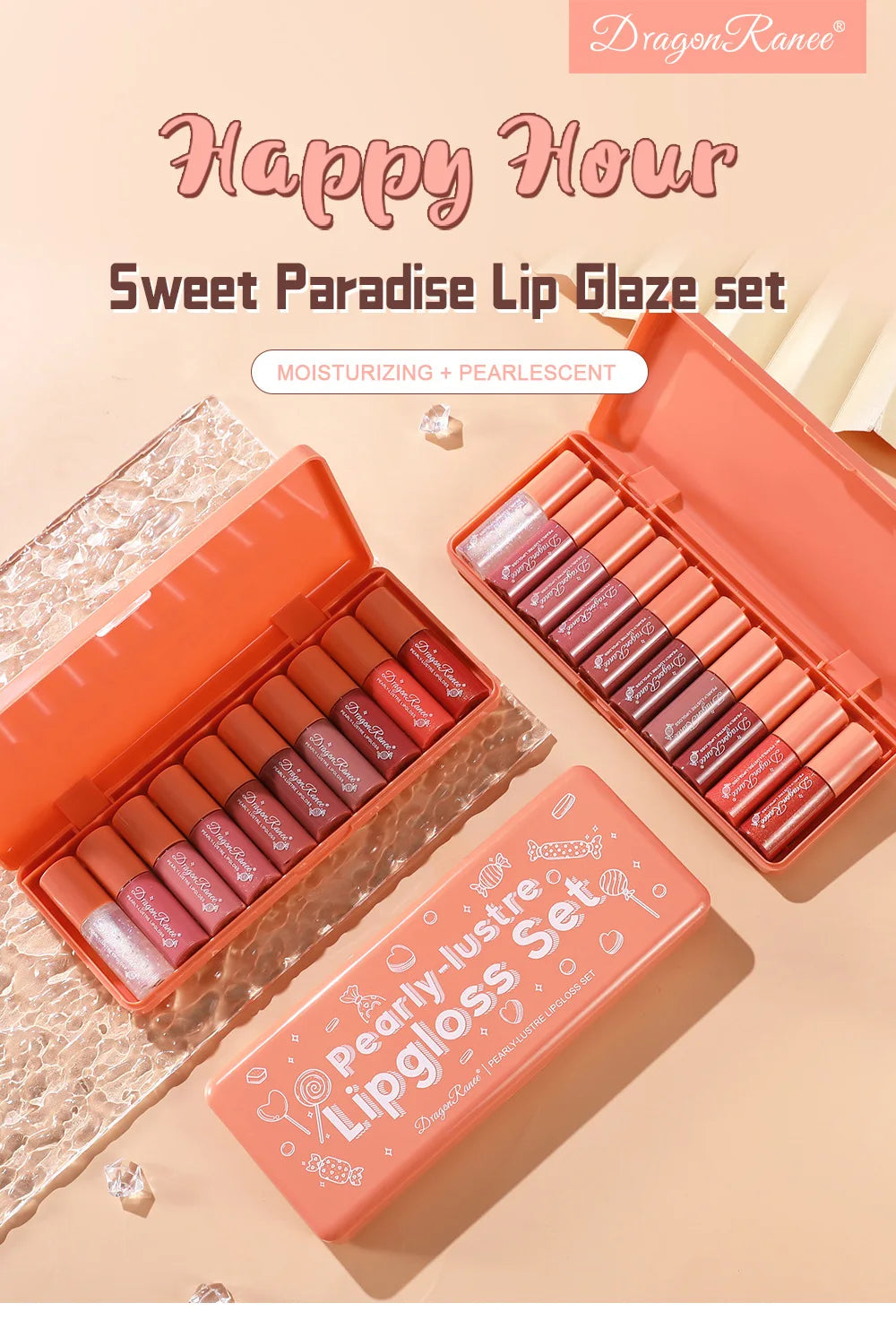 Pearlescent Liquid Lipstick Set 10pcs Waterproof Long Wearing Lip Gloss Shiny Moisturizing Non Fade Mini Lip Glaze makeup