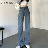 ZOENOVA High Waisted Jeans Y2K Fashion Women Clothing Blue Black Straight Leg Denim Pants Trousers Mom Jean Baggy Trousers Tall - Lootquake
