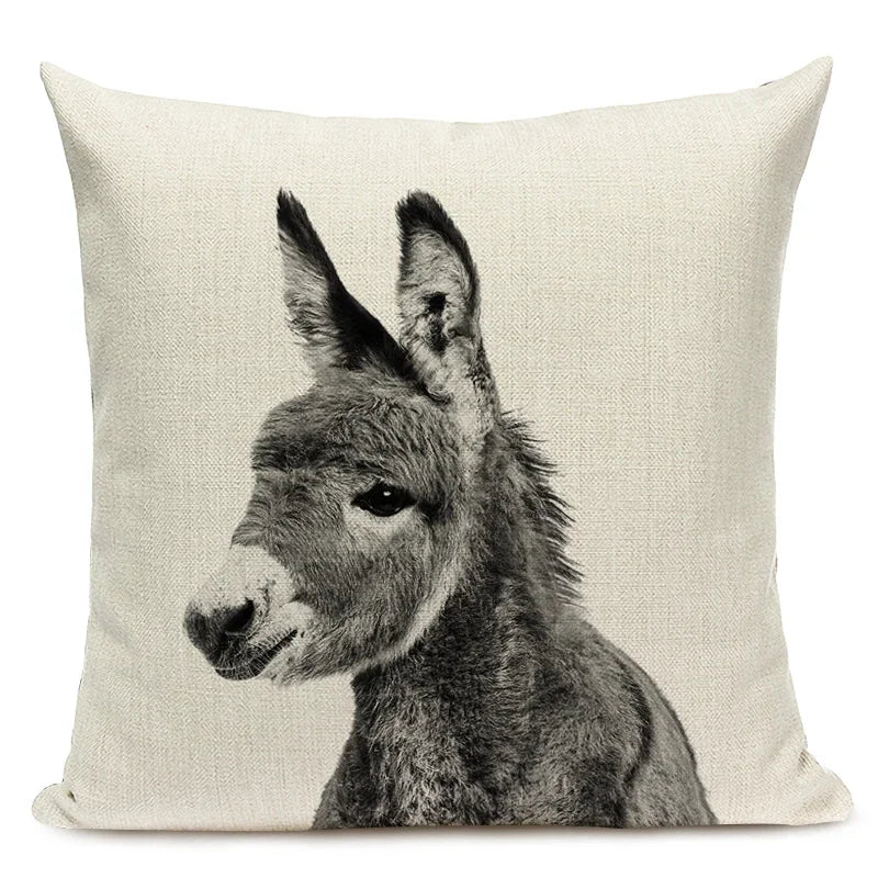 Black and White Cute Animals Cushion Cover - Animal Portrait Decoration Throw Pillow Case 45x45cm for Home Sofa Decor