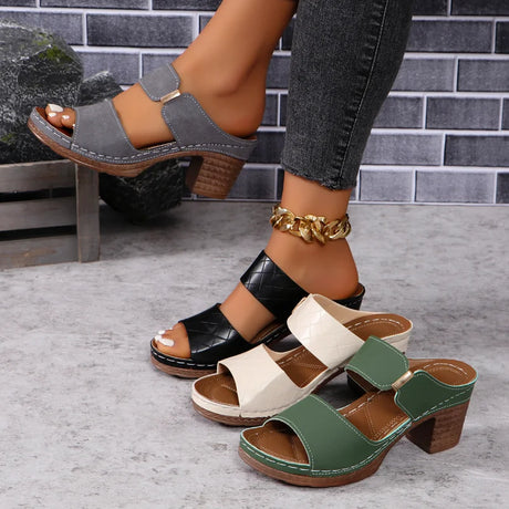 Women Summer Lightweight Hollow Sandals High Heels New Dress Chunky Open Toe Slippers Female 2024 Casual Slingback Slides Shoes - Lootquake
