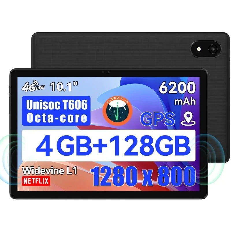 Tablette Alldocube iplay 60S 4G-LTE/WiFi 10,1 pouces, 4 Go + 8 Go de RAM, 128 Go de ROM, système d'exploitation Android 14, grande batterie 6200 mAh, Wi-Fi 6