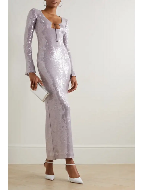 BEVENCCEL Sexy Luxury Sequins Deep V Long Sleeve Backless Sequins Long Dress Elegant  Bodycon Maxi Evening Party Clubwear Dress - Lootquake