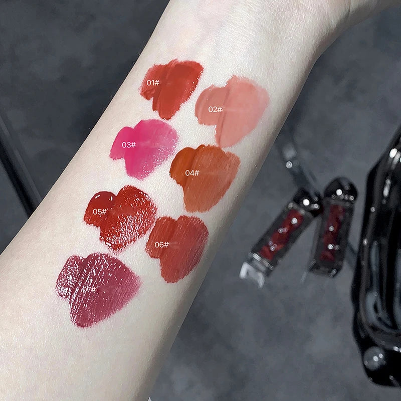 Rouge à lèvres liquide violet foncé, léger, longue tenue, transparent, hydratant, effet miroir, rose pêche, antiadhésif