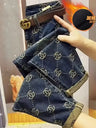 2025 New Trend Thick Retro Jeans Women Embroidery High Waist High Waist Harem Pants Winter Autumn Causal Loose Capri Pants - Lootquake