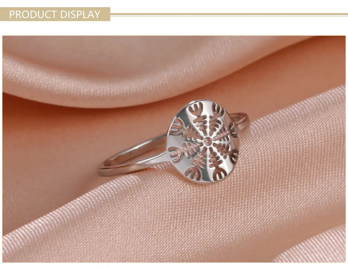 Skyrim Viking Compass Helm of Awe Ring Stainless Steel Gold Color Women Rings Aegishjalmur Nordic Amulet Jewelry Gift for Lover - Lootquake