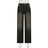 SUCHCUTE Low Waist Jeans for Women Goth Y2k Style Baggy Jeans Punk New Jeans Wide Leg Denim Pants Kpop Casual Loose Streetwear - Lootquake
